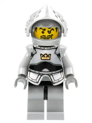 CAS350:  Fantasy Era - Crown Knight Plain with Breastplate, Helmet with Visor, Curly Eyebrows and Goatee, Black Hips, Light Bluish Gray Legs