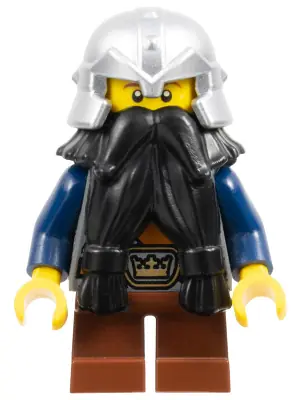 CAS354:  Fantasy Era - Dwarf, Black Beard, Metallic Silver Helmet with Studded Bands, Dark Blue Arms