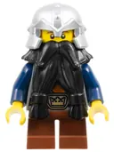 Minifigurka: CAS354:  Fantasy Era - Dwarf, Black Beard, Metallic Silver Helmet with Studded Bands, Dark Blue Arms