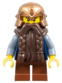 Minifigurka: CAS355:  Fantasy Era - Dwarf, Dark Brown Beard, Copper Helmet with Studded Bands, Sand Blue Arms, Vertical Cheek Lines