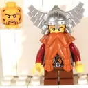 Minifigurka: CAS357:  Fantasy Era - Dwarf, Dark Orange Beard, Metallic Silver Helmet with Wings, Dark Red Arms