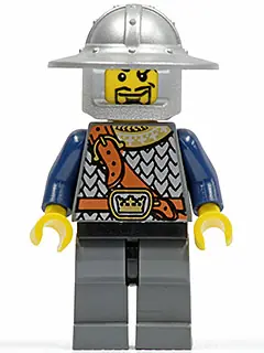 CAS370:  Fantasy Era - Crown Knight Scale Mail with Chest Strap, Helmet with Broad Brim, Curly Eyebrows and Goatee