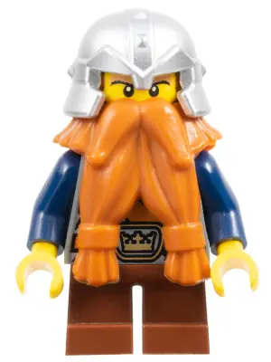 CAS377:  Fantasy Era - Dwarf, Dark Orange Beard, Metallic Silver Helmet with Studded Bands, Dark Blue Arms, Pale Brown Beard