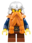 Minifigurka: CAS377:  Fantasy Era - Dwarf, Dark Orange Beard, Metallic Silver Helmet with Studded Bands, Dark Blue Arms, Pale Brown Beard
