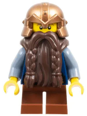 CAS389:  Fantasy Era - Dwarf, Dark Brown Beard, Copper Helmet with Studded Bands, Sand Blue Arms, Smirk