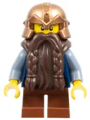 Minifigurka: CAS389:  Fantasy Era - Dwarf, Dark Brown Beard, Copper Helmet with Studded Bands, Sand Blue Arms, Smirk
