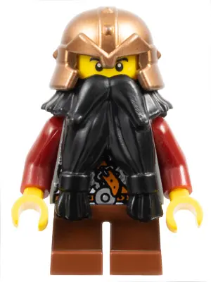 CAS391:  Fantasy Era - Dwarf, Black Beard, Copper Helmet with Studded Bands, Dark Red Arms
