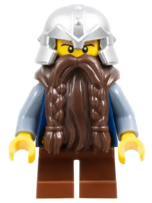 CAS393:  Fantasy Era - Dwarf, Dark Brown Beard, Metallic Silver Helmet with Studded Bands, Sand Blue Arms