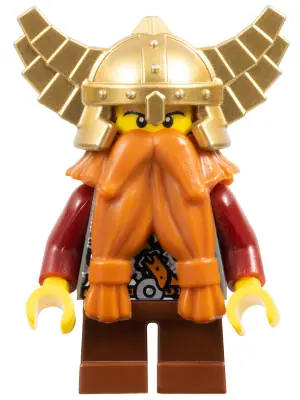 CAS395:  Fantasy Era - Dwarf, Dark Orange Beard, Metallic Gold Helmet with Wings, Dark Red Arms