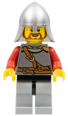 CAS450:  Kingdoms - Lion Knight Scale Mail with Chest Strap and Belt, Helmet with Neck Protector, Brown Beard Rounded