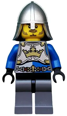 CAS516:  Castle - King's Knight Breastplate with Crown and Chain Belt, Helmet with Neck Protector, Closed Grin with Stubble