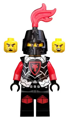 CAS524:  Castle - Dragon Knight Armor with Dragon Head, Helmet Closed, Red Plume, Black Bushy Eyebrows