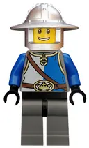 Minifigurka: CAS526:  Castle - King's Knight Blue and White with Chest Strap and Crown Belt, Helmet with Broad Brim, Open Grin