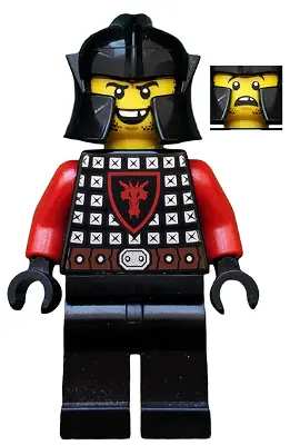 CAS528:  Castle - Dragon Knight Scale Mail with Dragon Shield, Cheek Protection Helmet, Missing Tooth Open Grin