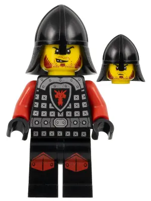CAS529:  Castle - Dragon Knight Scale Mail with Dragon Shield and Shoulder Armor, Knee Pads, Helmet with Neck Protector, Angry Scowl