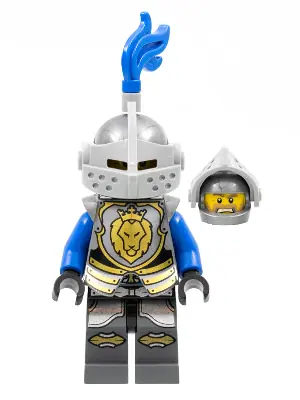 CAS532:  Castle - King's Knight Armor with Lion Head with Crown, Helmet with Pointed Visor, Blue Plume, Angry Face