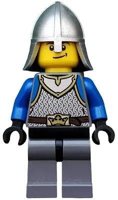 CAS536:  Castle - King's Knight Scale Mail, Crown Belt, Helmet with Neck Protector, Smirk
