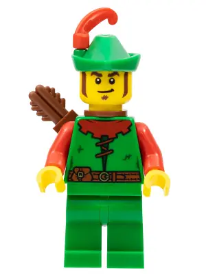 CAS557:  Forestman - Red, Green Hat, Red Feather, Quiver, Sideburns