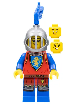 CAS567:  Lion Knight - Female, Flat Silver Helmet with Fixed Grille, Blue Plume