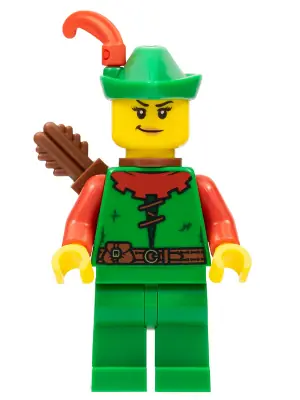 CAS572:  Forestwoman - Red, Green Hat, Red Feather, Quiver