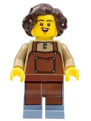 CAS578:  Tavern Keeper - Male, Reddish Brown Apron, Sand Blue Legs, Dark Brown Hair