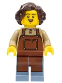 Minifigurka: CAS578:  Tavern Keeper - Male, Reddish Brown Apron, Sand Blue Legs, Dark Brown Hair