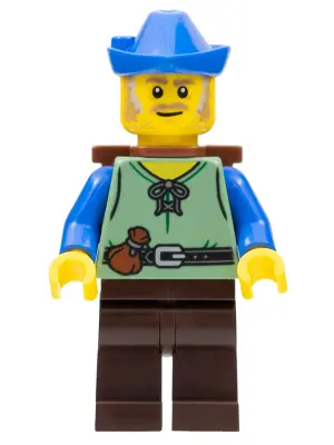CAS579:  Peasant - Male, Dark Brown Legs, Blue Hat, D-Basket