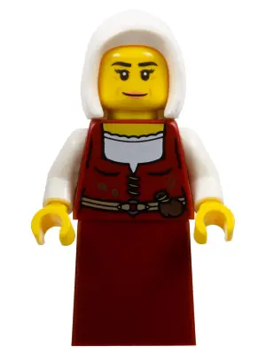 CAS586:  Innkeeper - Female, Dark Red Dress, White Hood