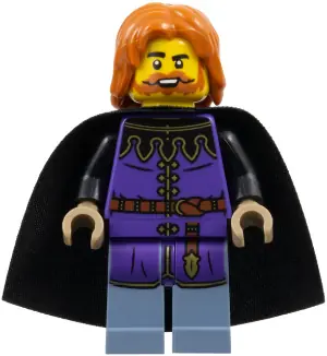 CAS588:  Queen's Tax Collector - Dark Purple Surcoat, Sand Blue Legs, Black Cape, Dark Orange Hair