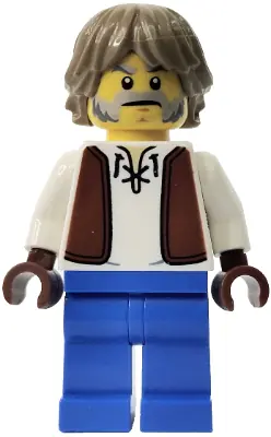 CAS594:  Blacksmith - White Shirt with Reddish Brown Vest, Blue Legs, Dark Tan Hair