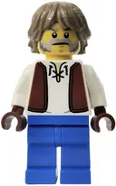 Minifigurka: CAS594:  Blacksmith - White Shirt with Reddish Brown Vest, Blue Legs, Dark Tan Hair