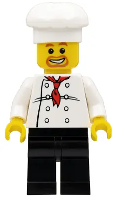 CHEF018:  Chef - White Torso with 8 Buttons, Black Legs, Beard Around Mouth