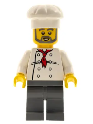 CHEF021:  Chef - White Torso with 8 Buttons, Dark Bluish Gray Legs, Gray Beard
