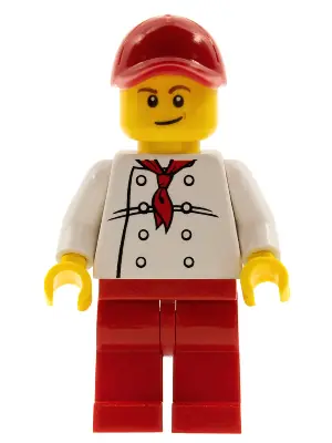 CHEF023:  Chef - White Torso with 8 Buttons, Red Legs and Red Cap with Hole (City Square Hot Dog Vendor)