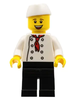 CHEF027:  Chef - Black Legs, Open Mouth Smile, 'LEGO HOUSE Home of the Brick' on Back