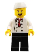 Minifigurka: CHEF027:  Chef - Black Legs, Open Mouth Smile, 'LEGO HOUSE Home of the Brick' on Back