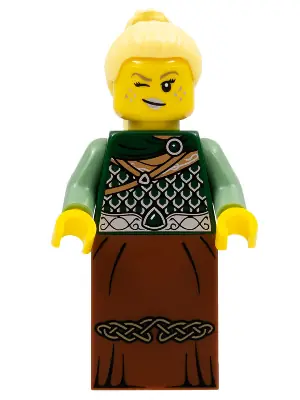 COL263:  Warrior - Female with Scale Mail, Reddish Brown Skirt, Bright Light Yellow Hair, Silver Lips