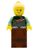Minifigurka: COL263:  Warrior - Female with Scale Mail, Reddish Brown Skirt, Bright Light Yellow Hair, Silver Lips