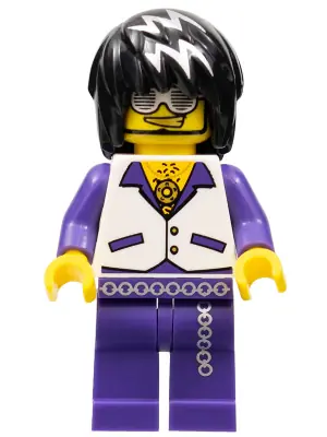 COL267:  Musician - Male, White Vest with Dark Purple Open Shirt, Dark Purple Pants with Silver Trim