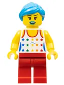 Minifigurka: COL268:  Musician - Female, White Top with Rainbow Stars, Red Legs, Dark Azure Ponytail and Swept Sideways Fringe, Blue Lips