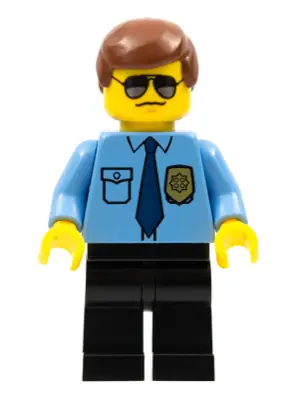 COL282:  Police - City Shirt with Dark Blue Tie and Gold Badge, Black Legs, Brown Male Hair, Sunglasses