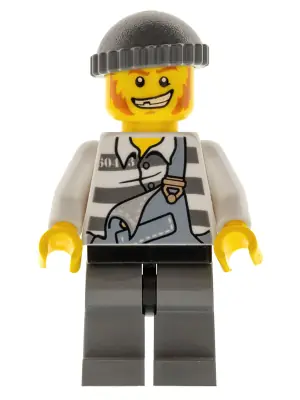 COL283:  Police - Jail Prisoner Torn Overalls over Prison Stripes, Dark Bluish Gray Legs and Knit Cap