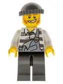 Minifigurka: COL283:  Police - Jail Prisoner Torn Overalls over Prison Stripes, Dark Bluish Gray Legs and Knit Cap