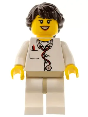 COL284:  Doctor - Lab Coat Stethoscope and Thermometer, White Legs with Tan Hips, Long French Braided Female Hair (5002146)