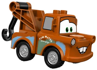 CRS019:  Duplo Tow Mater - Dark Orange Hook Base, Silver Wheels