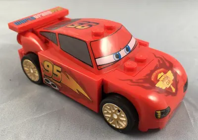 CRS039:  Lightning McQueen - Piston Cup Hood, White and Gold Wheels, Light Bluish Gray 2 x 8 Plate