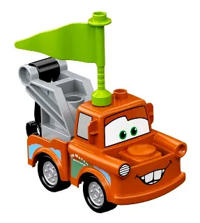 CRS044:  Duplo Tow Mater - Light Bluish Gray Hook Base, Silver Wheels, Lime Flag
