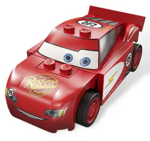 CRS065:  Lightning McQueen - Rust-eze Hood, Red and White Sides, Light Bluish Gray 1 x 4 Plates