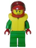 Minifigurka: CTY0001:  Octan - Green Jacket with Pockets, Smirk and Stubble Beard, Life Jacket