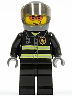 CTY0003:  Fire - Reflective Stripes, Black Legs, Dark Bluish Gray Helmet, Trans-Brown Visor